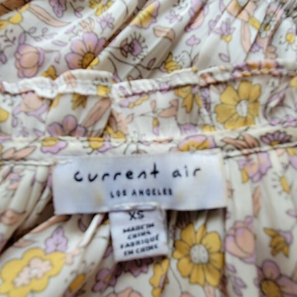 XS Anthro Current Air Boho Pleated Floral Peasant Dress, White, Yellow, & Pink - Picture 6 of 6